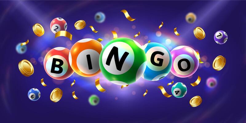 bingo banner floating 3d lotto game balls lotteries gaming event promotion with golden coins and falling confetti illustration vector