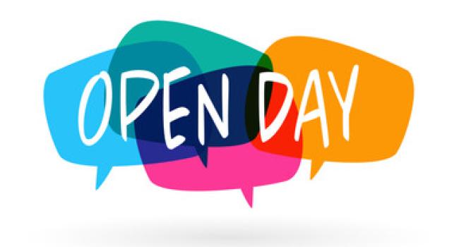 open day in coloured speech bubbles